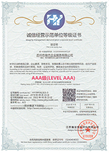 誠信經(jīng)營示范單位等級證書